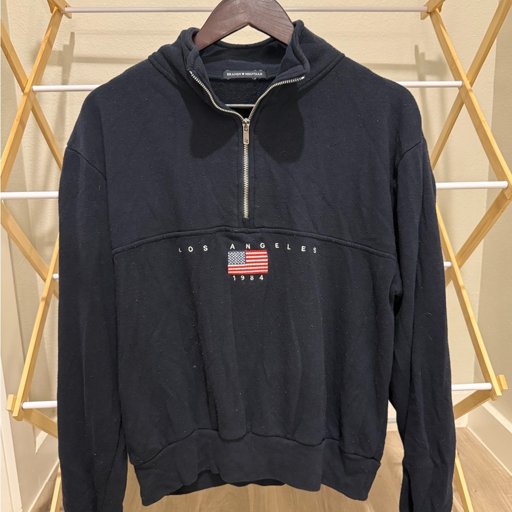 Brandy Melville Women’s Navy Quarter-Zip Sweater